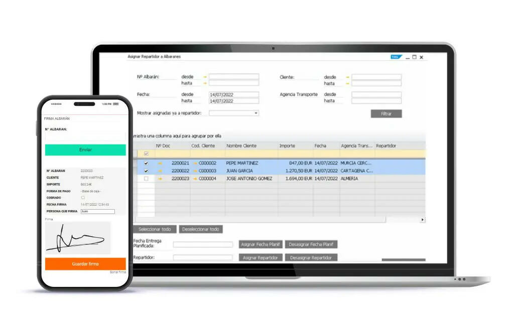 Captura de firma en reparto para SAP Business One