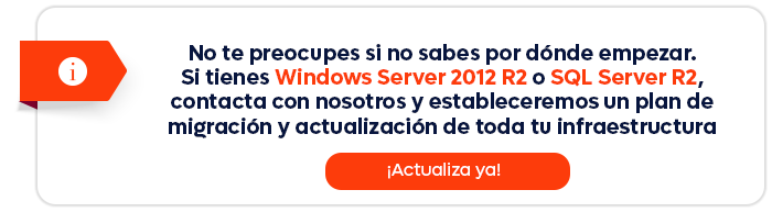 Más información Fin de soporte Windows Server 2012 R2 y SQL Server 2012 R2